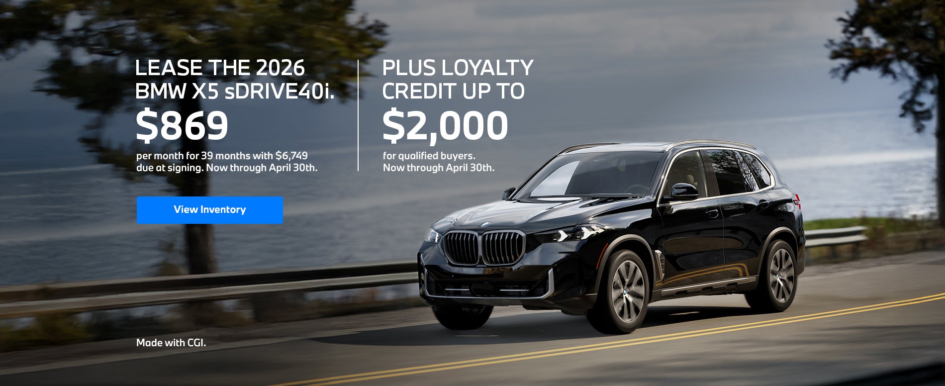 2026 X5 lease starting at $869 per month for 39 months