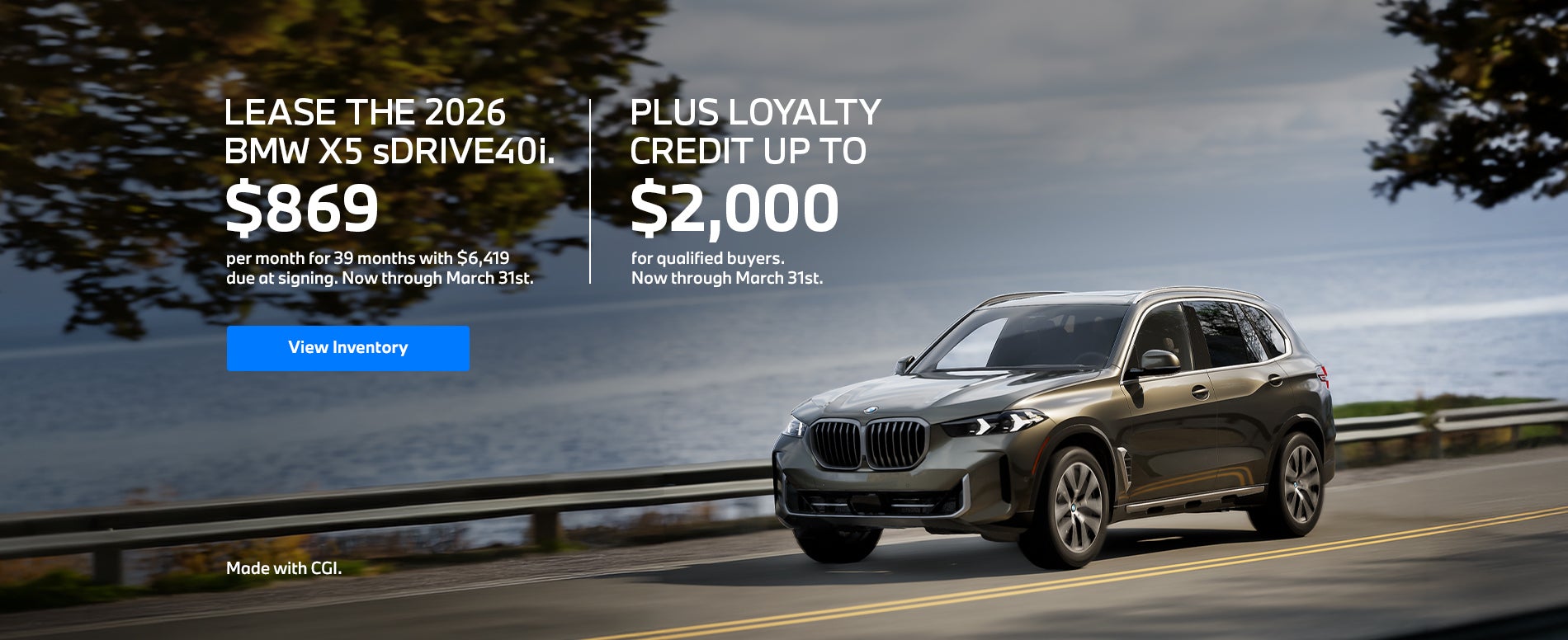 2026 X5 lease starting at $869 per month for 39 months
