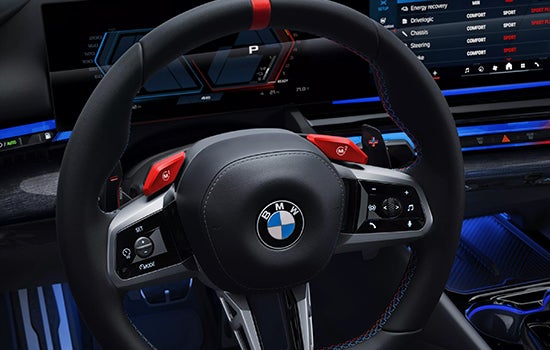 Close-up view of BMW M5 Touring steering wheel. | Tom Bush BMW Jacksonville in Jacksonville FL