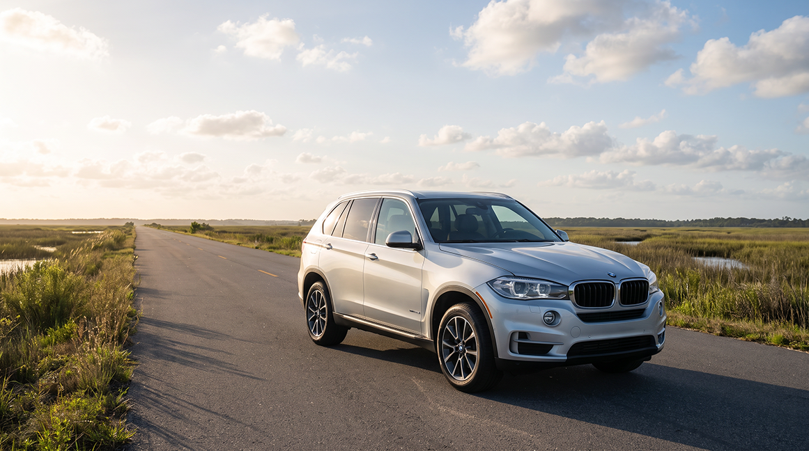 BMW X5 on a coastal marsh road near Amelia Island, Florida